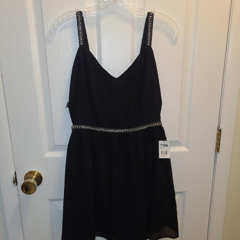 Ark & Co Little Black Spaghetti Strap Sequin Prom Bridesmaid Mini Dress NWT Sz 6